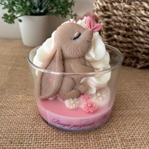 Bougie artisanale lapin rose et blanc – Bougie parfumée au musc