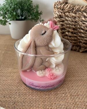 Bougie artisanale lapin rose et blanc – Bougie parfumée au musc